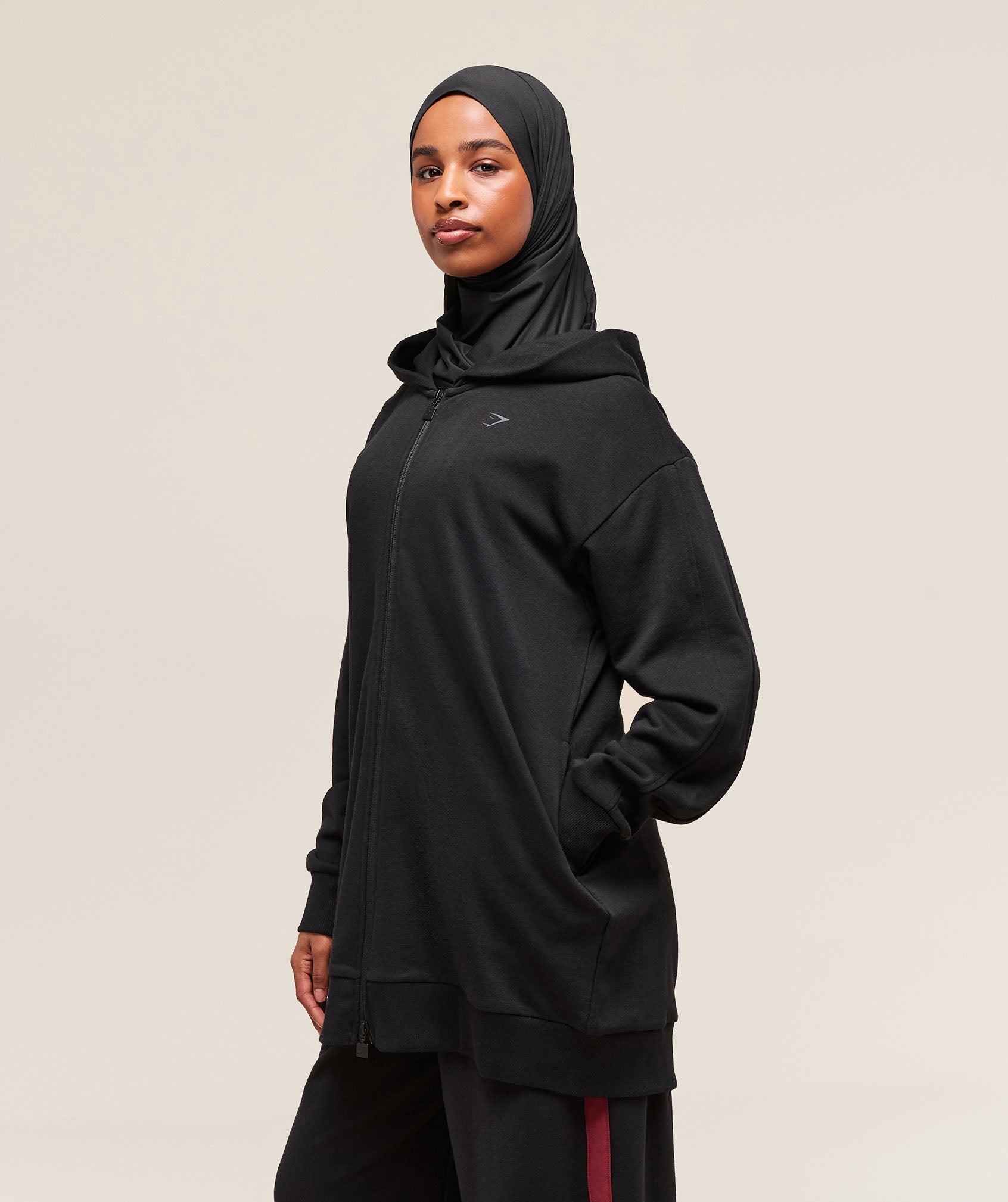 Covered Longline Zip Up Hoodie - Image 2