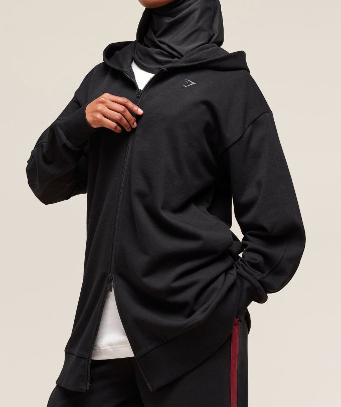 Covered Longline Zip Up Hoodie