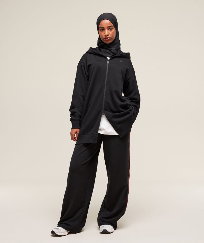 Covered Longline Zip Up Hoodie