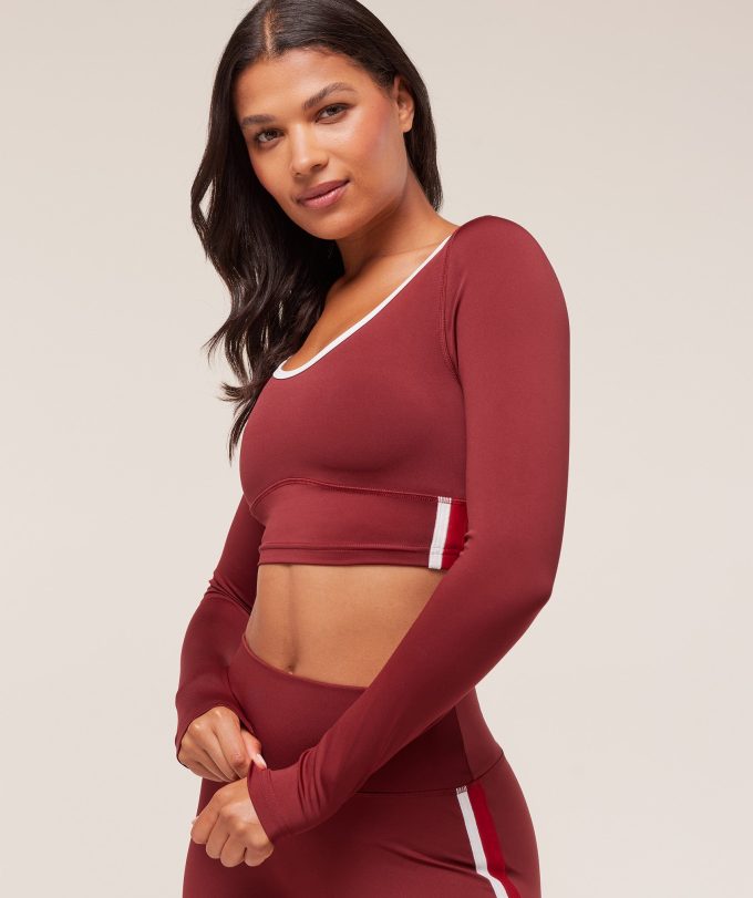 Piping Long Sleeve Crop Top